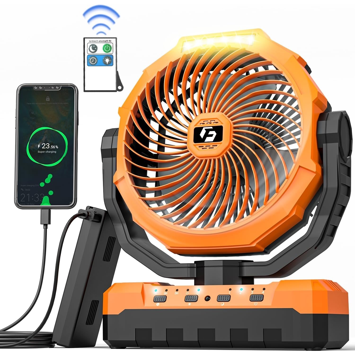 Detachable Power Camping Fan with Long-Lasting 12000mAh Battery 12V
