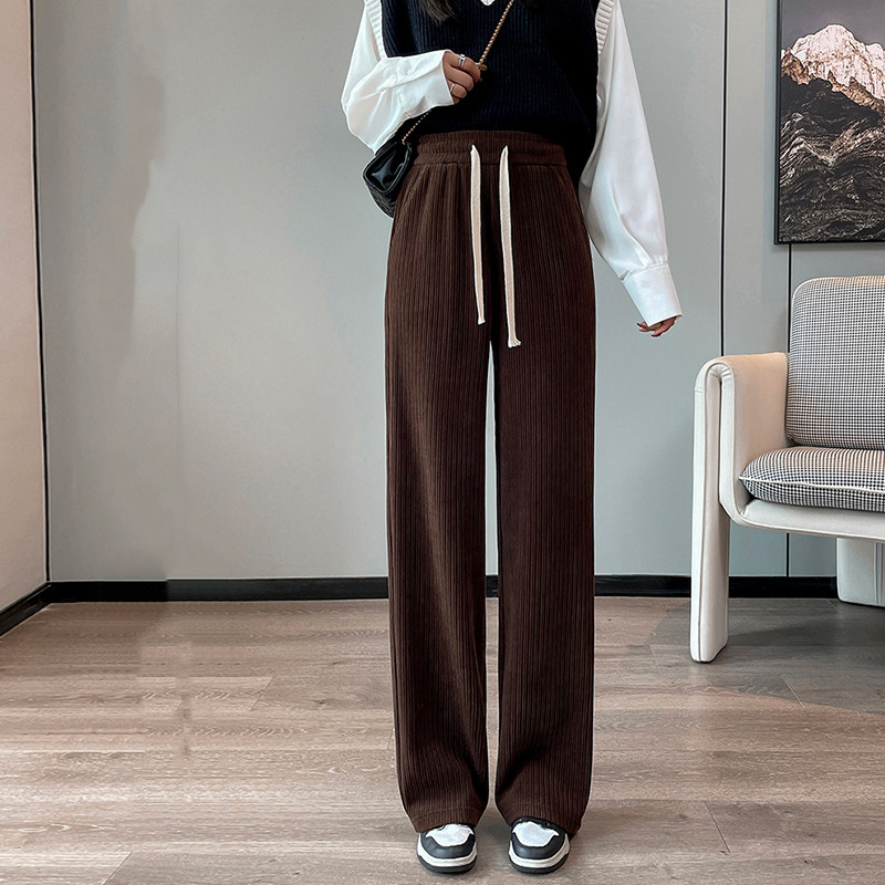 Women's Fashion Simple Solid Color Elastic Waist Tie Wide Leg Pants