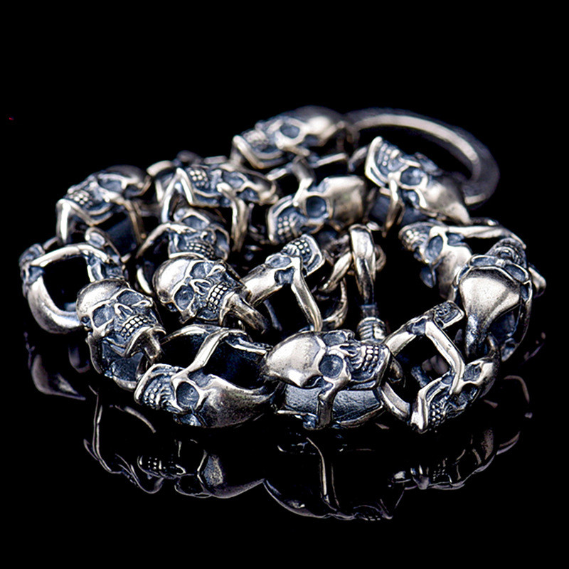 Title 3, Punk Double-sided Skull Bracelet Sterling Silve...