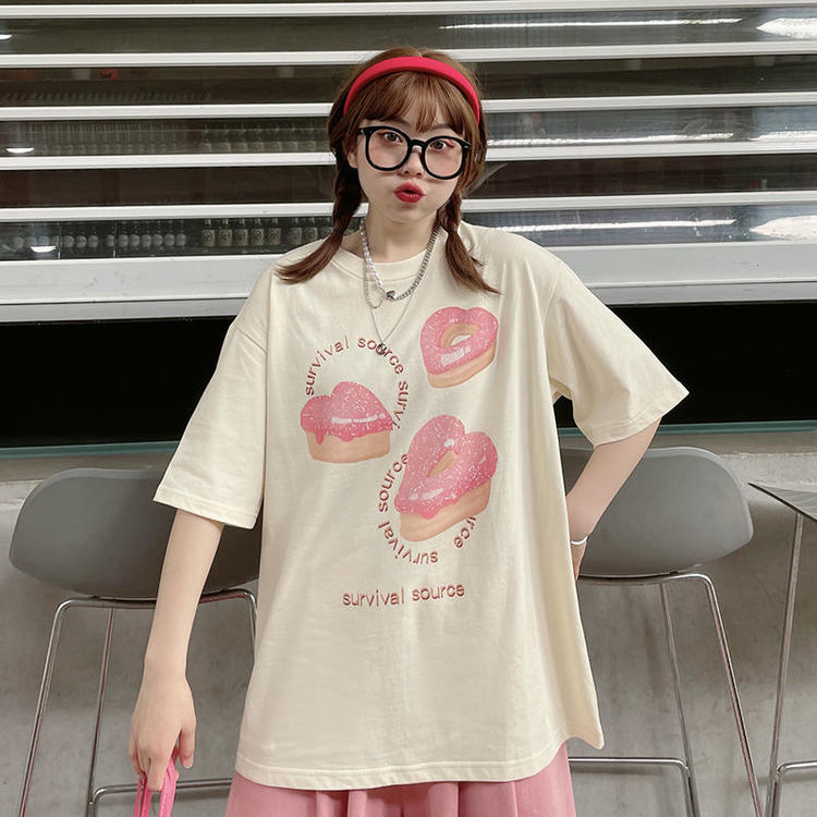 Title 2, Cartoon Love Donuts Loose Short Sleeve