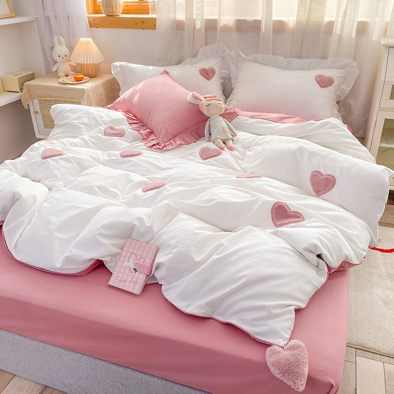 Korean Girl Heart Embroidery Cotton Four-piece Set — image 1