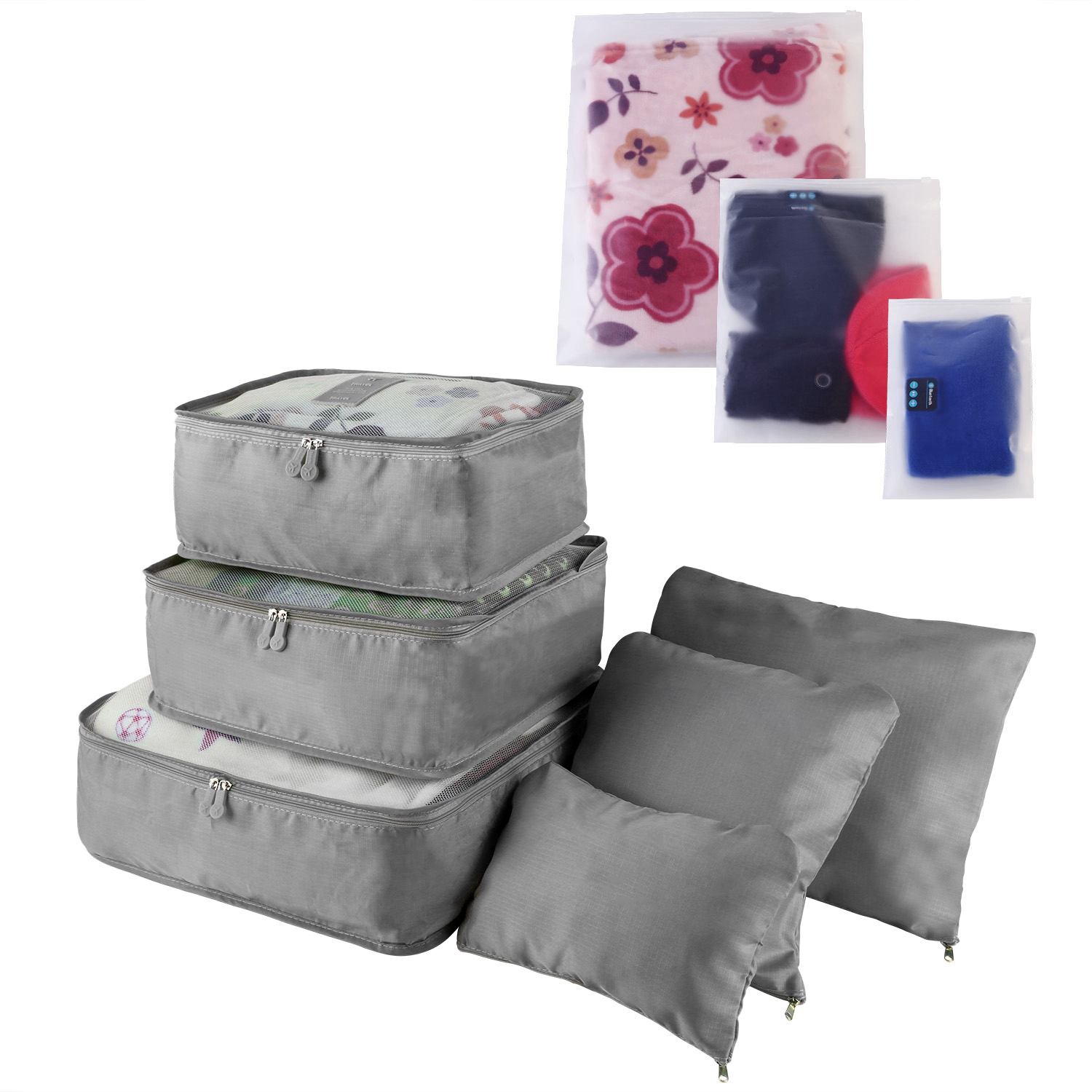 Per Set Clothes Storage Bags Water Resistant Travel Luggage Organizer Clothing Packing Cubes For Blouse Hosiery Stocking Underwear Grey - Shop at LoveMi