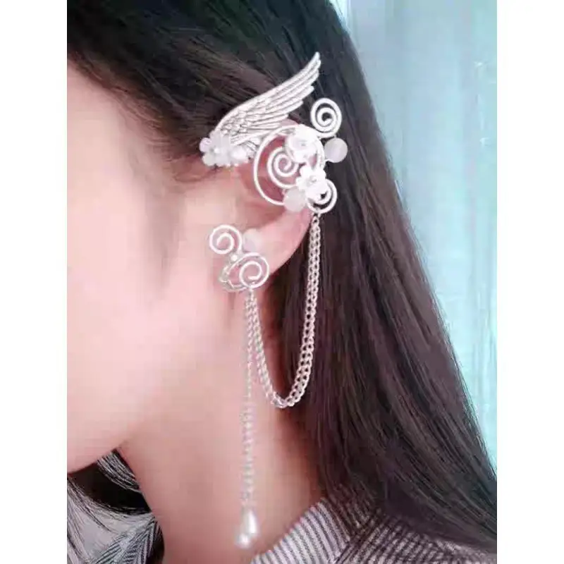 Ear Hanging Ancient Wind Ear Clip Long Tassel Fairy Angel Wings