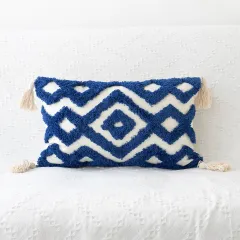 Hand-woven Craft Tufted Colorful Red Pillowcase - Geometric Blue Lumbar Pillow - View 1