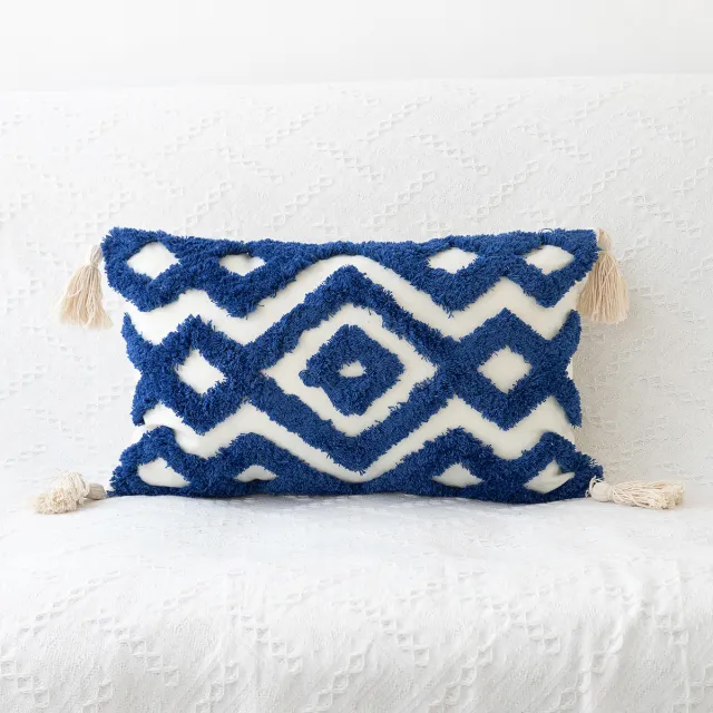 Hand woven Craft Tufted Colorful Red Pillowcase Geometric Blue Lumbar Pillow - Shop at LoveMi