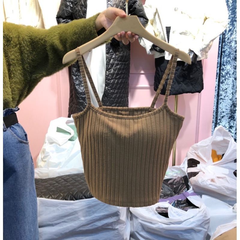 New Women's Sexy Solid Color Vertical Pattern With Chest Pad All-Match Camisole