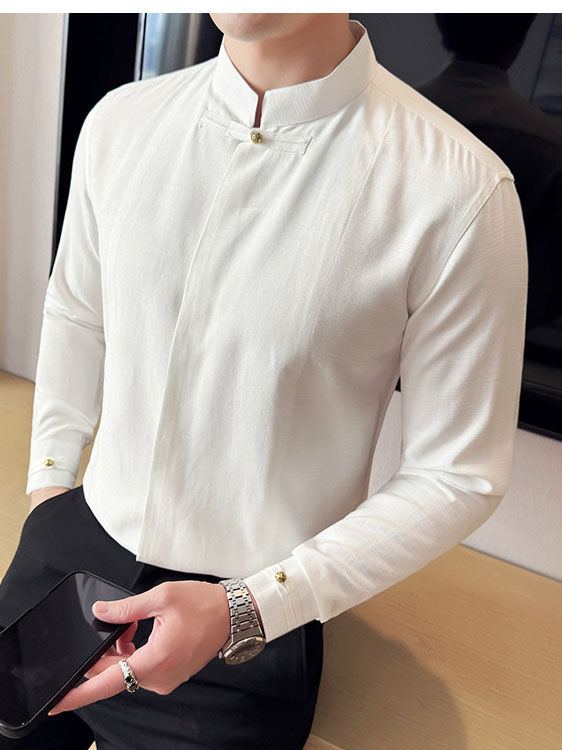 Men's Solid Color Stand Collar Long-sleeved Shirt