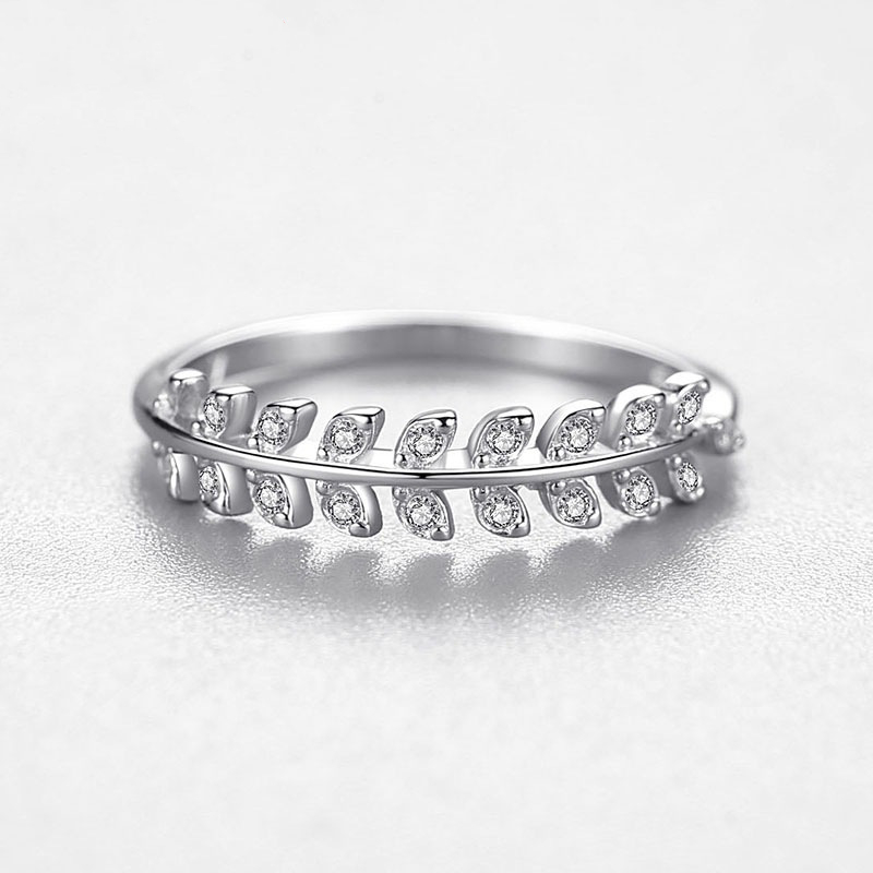 Micro-studded Olive Branch And Leaf Joint Ring