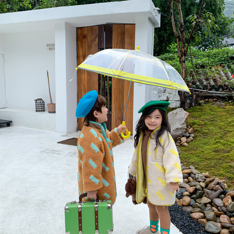 ملابس أطفال، معطف فرو طويل بحزام بسحاب للأطفال، مزود بفرو مضافة، ملابس مبطنة بالقطن للأولاد