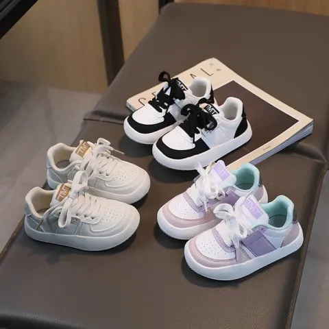 Spring Korean Classic White Sneakers Magic Tape Kids Casual