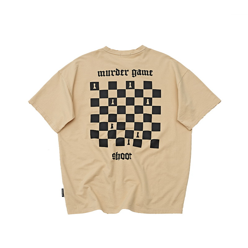 Title 5, Checkerboard T-shirt Short-sleeved Washed And Worn