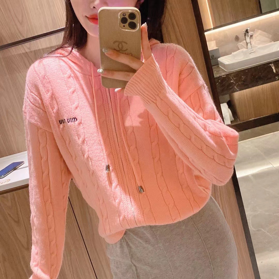 Twist Letter Knit Sweater Long Sleeve Zipper Small Cardigan