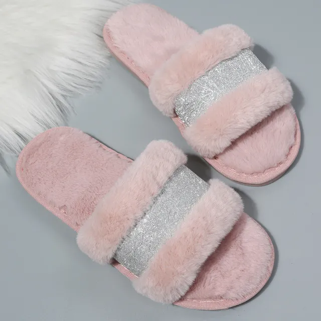 Women's Fashion Personality Warm Color Fur Slippers Pink - Shop at LoveMi