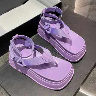 Heightening Platform Roman Slip On Thong Seaside Beach Shoes - Purple