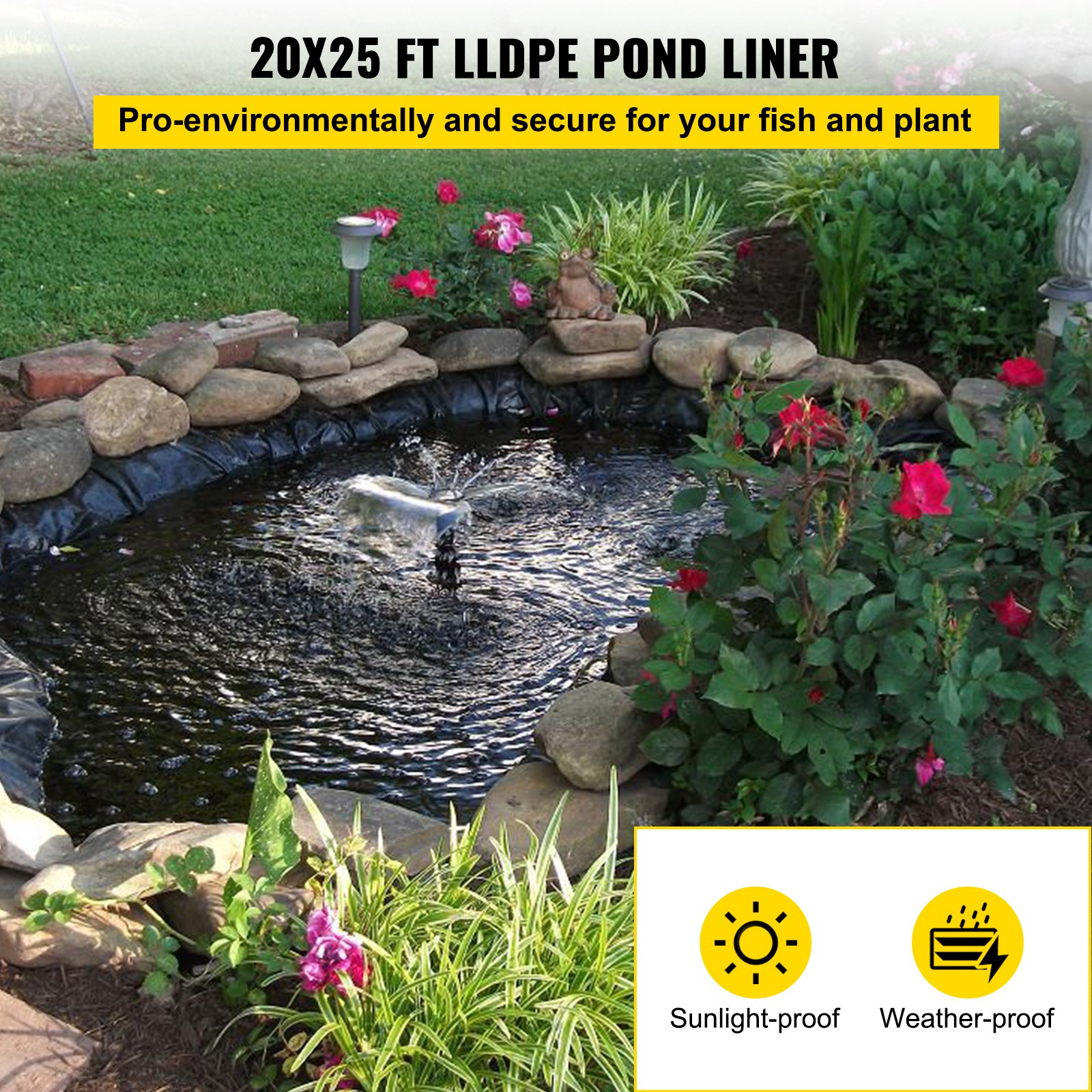VEVOR LLDPE Pond Liner 20x25 Ft, Pond Liner 20 Mil, Fish Pond Liners For Waterfall, Pond And... thumbnail 1