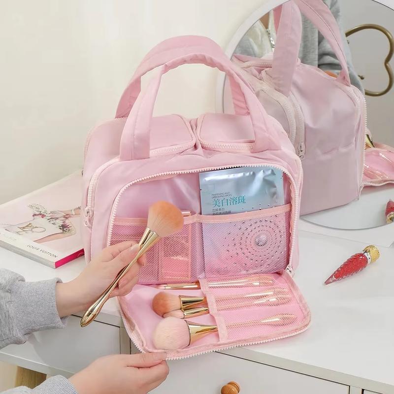 Women's Large-Capacity, Lightweight, Soft-Touch Marshmallow-Style Stand-Up Travel Cosmetic & Toiletry Bag With 4 Compartments And Zipper Closure thumbnail 9