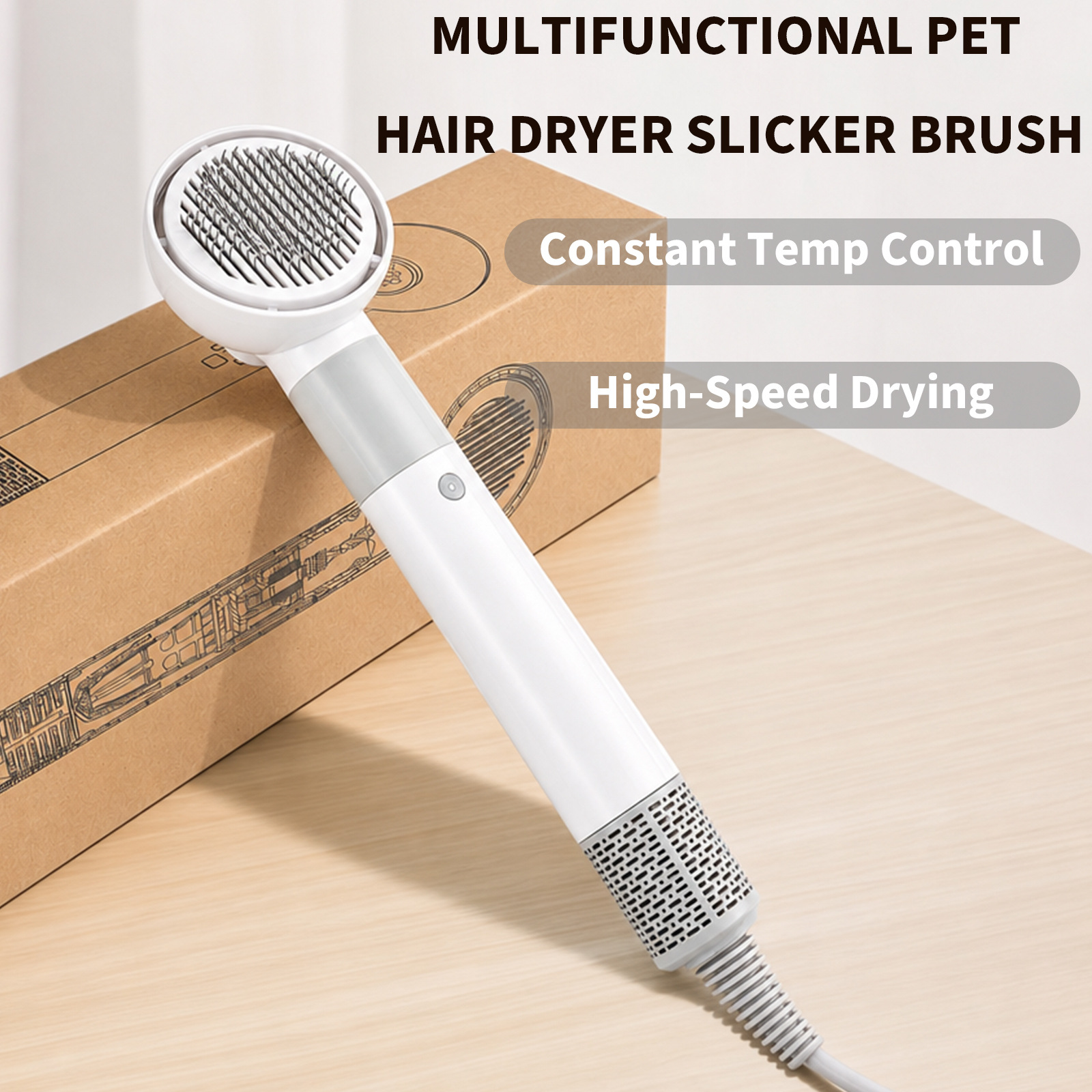 Pet Hair Dryer Brush 2-in-1, 1100W Low Noise Dog Grooming Blower Comb With Slicker Brush, 3 Heat 3 Speed, Massage Pins,  Airflow For Small Medium Dogs & Cats