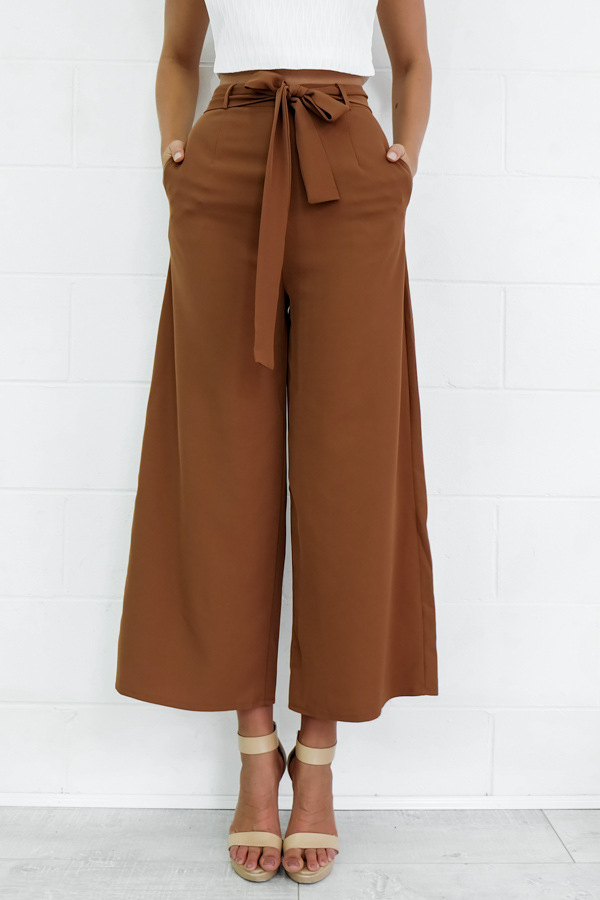 Title 3, Cropped trousers high waist strap wide leg pants