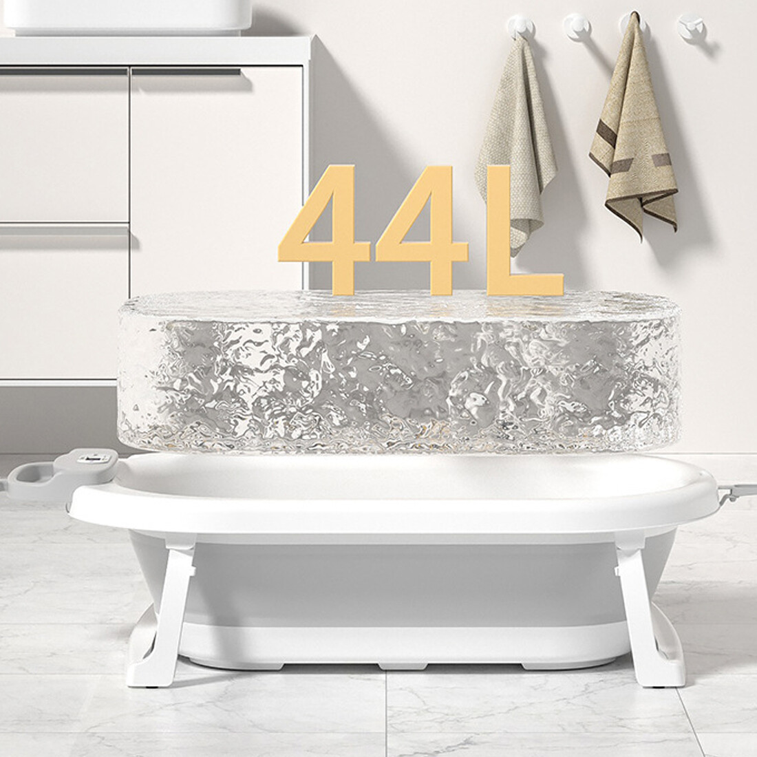 Foldable Baby Bath Tub Ergonomic With Temperature & Cushion Pad Net — image 6