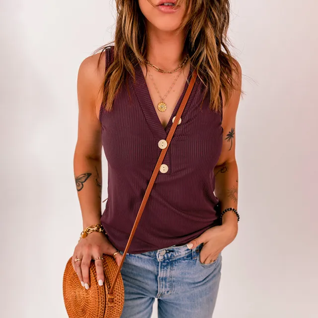 Women's T Shirt New V Neck Sleeveless Slim Fit Pullover Top Vest Red - Shop at LoveMi