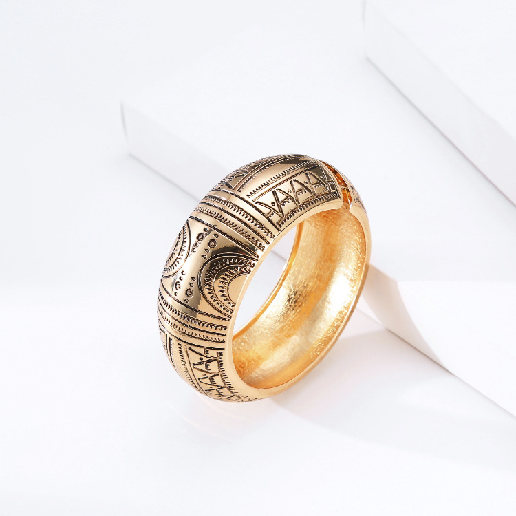 Vintage Bangle Made Old Totem Pattern Wide Side Bracelet