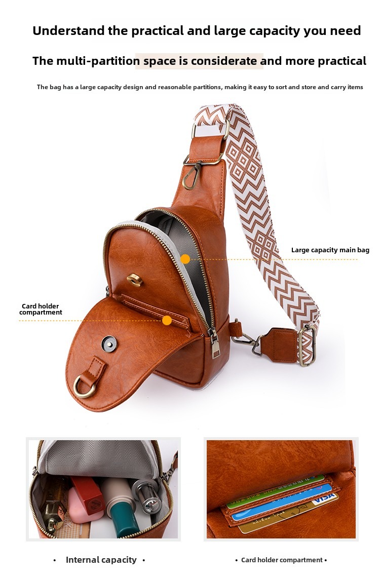 Women Chest Bag Sling Bag, Guitar Strap Small Crossbody Pu Leather Satchel Daypack