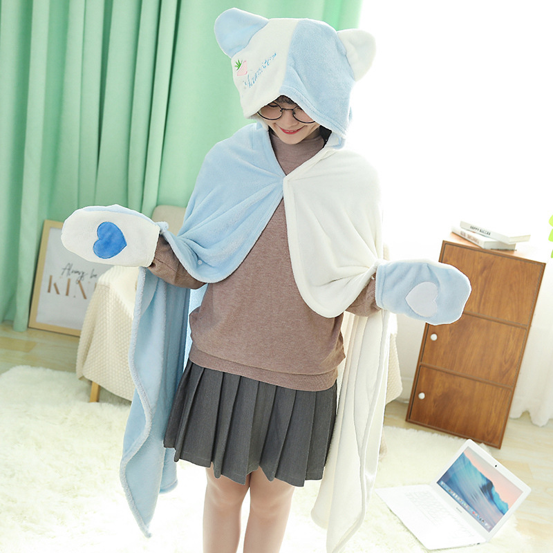 Title 7, Pure Color Hooded Coral Fleece Cartoon Cloak