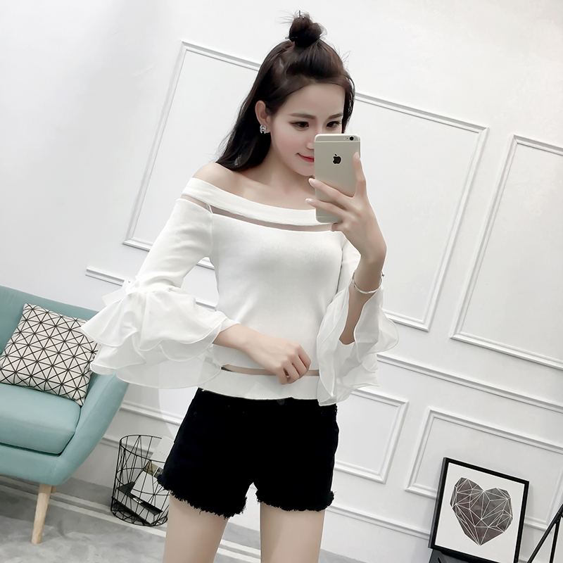 Women's Flared Sleeve Knit One-neck Off-the-shoulder Top