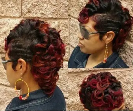 Women Short Hair Wig Black Highlights Wine Red