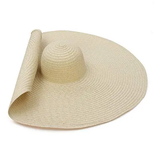 Extra Large Paper Woven Sun Hat For Beach And Seaside Vacation Sunscreen Straw Hat - Khaki