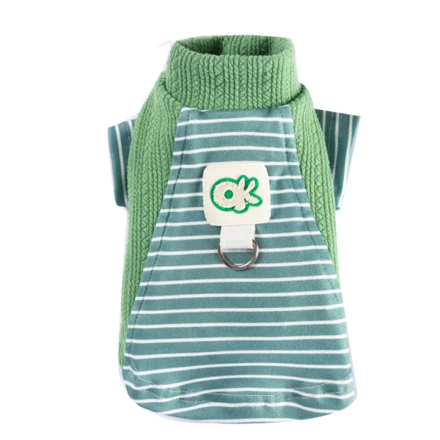 Cute Striped Dog Shirts With Belt Loops, Soft Knitted Pet Clothes For Puppies And Cats, Fashionable Puppy Clothing Green - Shop at LoveMi