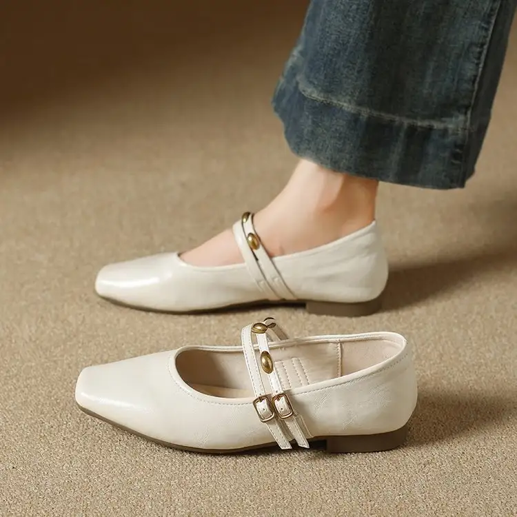 Women Retro Square Toe Mary Janes, New Summer Elegant Style Low Heel Shallow Mouth One Strap Pumps