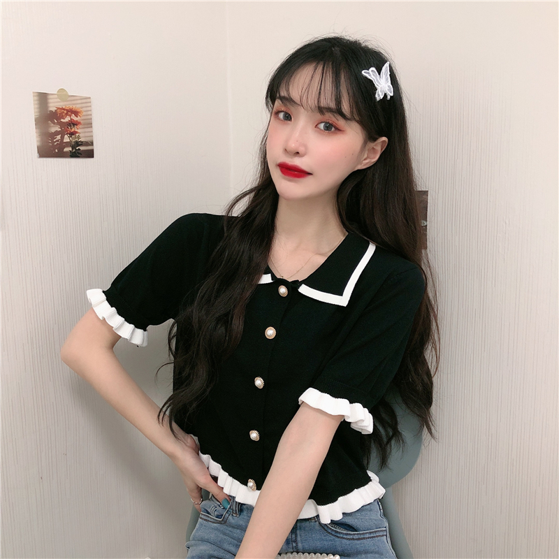 Title 5, Summer Clothes Knitted Doll Collar Crop Top