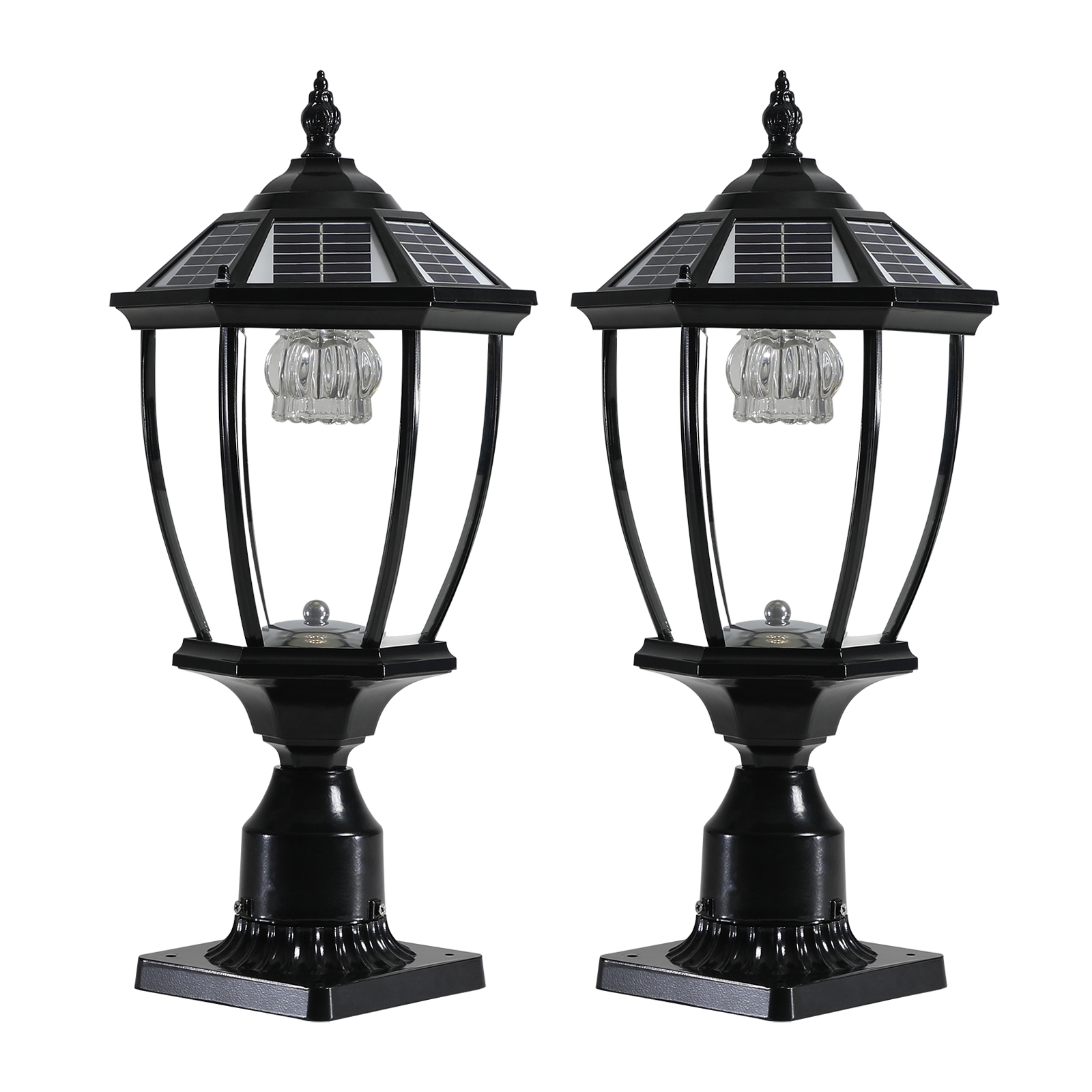 20 H Black Solar Powered LED Outdoor Lantern, Vintage Garden Light With Elegant Glass Design For Pathways, Yards, And Patios 2-Pack