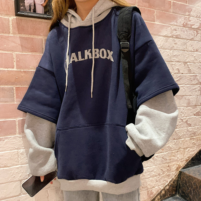 Fashion Hooded Hooded Fake Two-piece Sweater Women