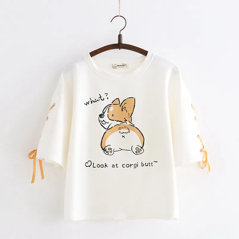 Fashion Cartoon Animal Print Short Sleeve - White