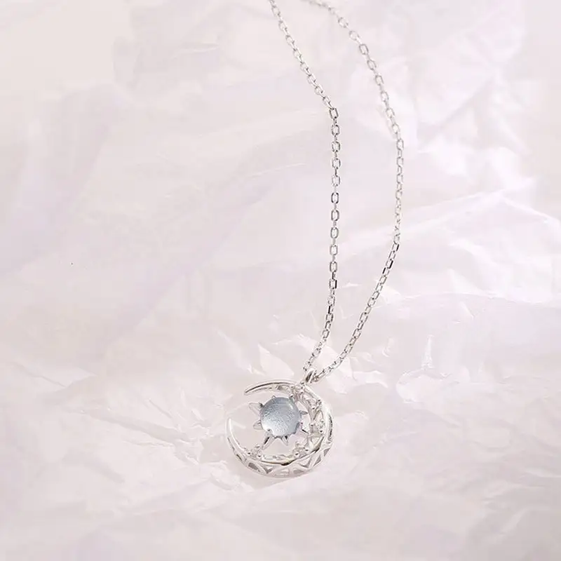 Sterling Silver Eight Pointed Star Moon Necklace Sweater Clavicle Chain
