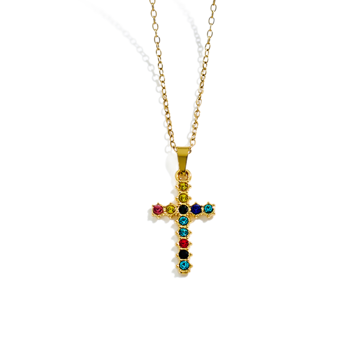 Stainless Steel Inlaid Zircon Cross Pendant Necklace — view 6