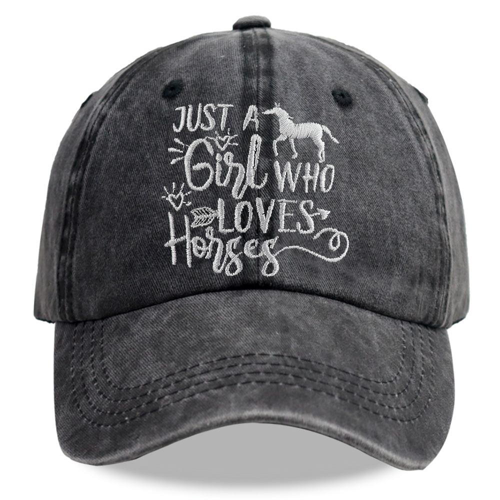 Girl Who Loves Horses Hat For Men Women, Adjustable Embroidered Wash Cotton Baseball Cap - Women's Clothing