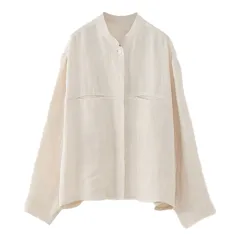 Retro Stand Collar Design Sense Of Minority Cotton And Linen Long Sleeve Shirt - Apricot - View 1