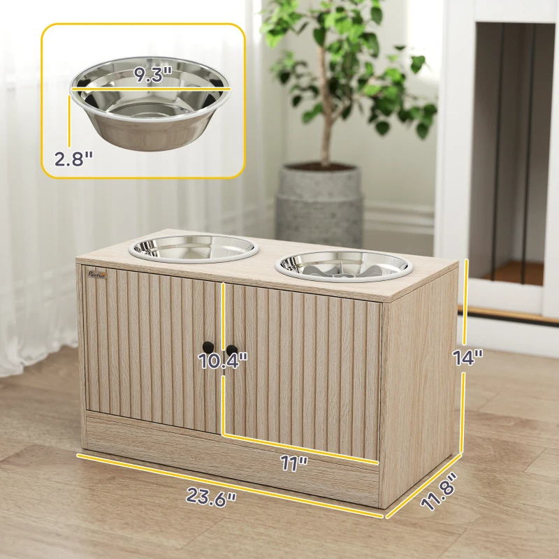 Elevated Dog Bowl, Large Feeding Dog Bowl Stand With 2 Stainless Steel Bowls, Storage Drawer, And Slow Feeder Mat.