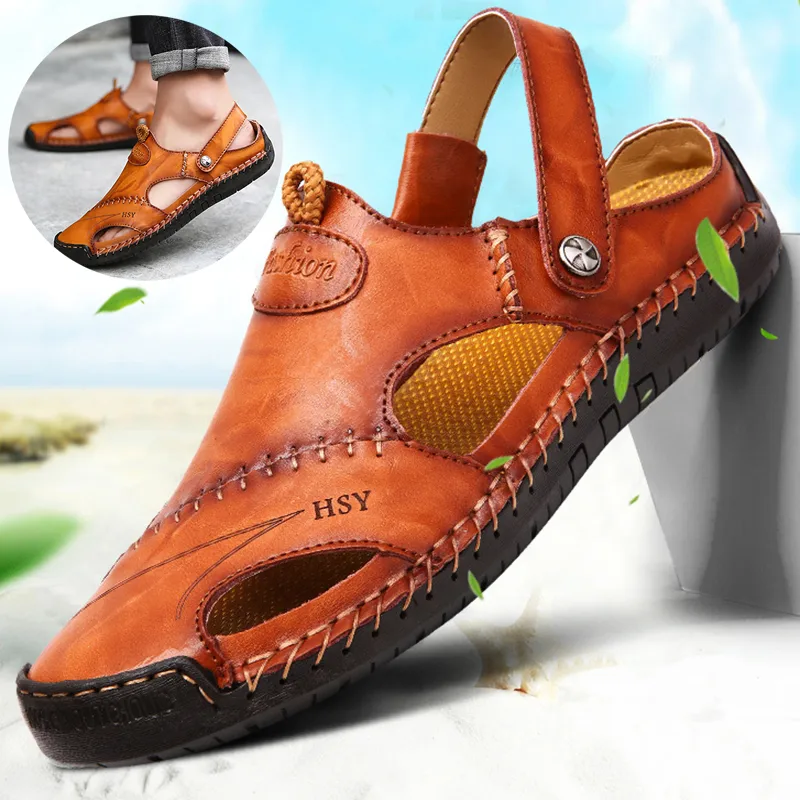 Men's Closed Toe Sandals Summer Adjustable Slides Slippers Fashion