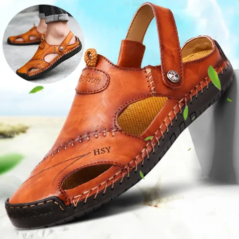 Men's Closed Toe Sandals Summer Adjustable Slides Slippers Fashion