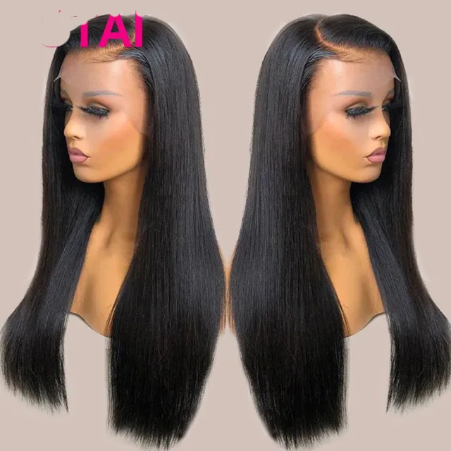 Real Human Hair Lace Wig Set Straight Hair Black Medium Length 12A4X4 Wig150 - Shop at LoveMi