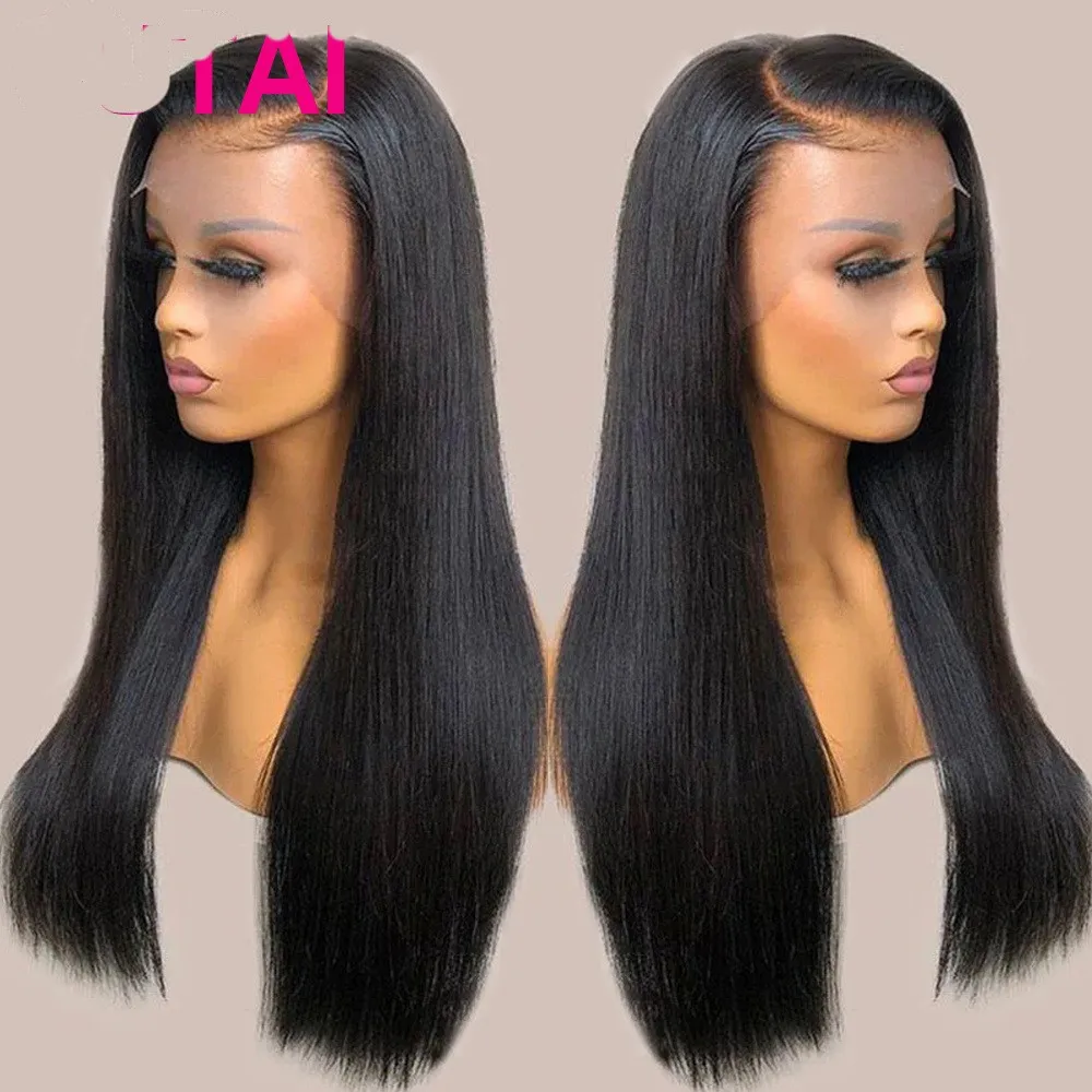 Real Human Hair Lace Wig Set Straight Hair Black Medium Length - 12A4X4 Wig150
