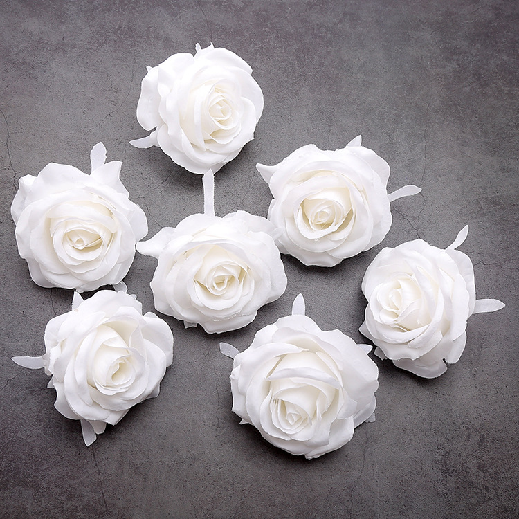 Pure White Rose Snow White Simulation Raw Silk Flower Head