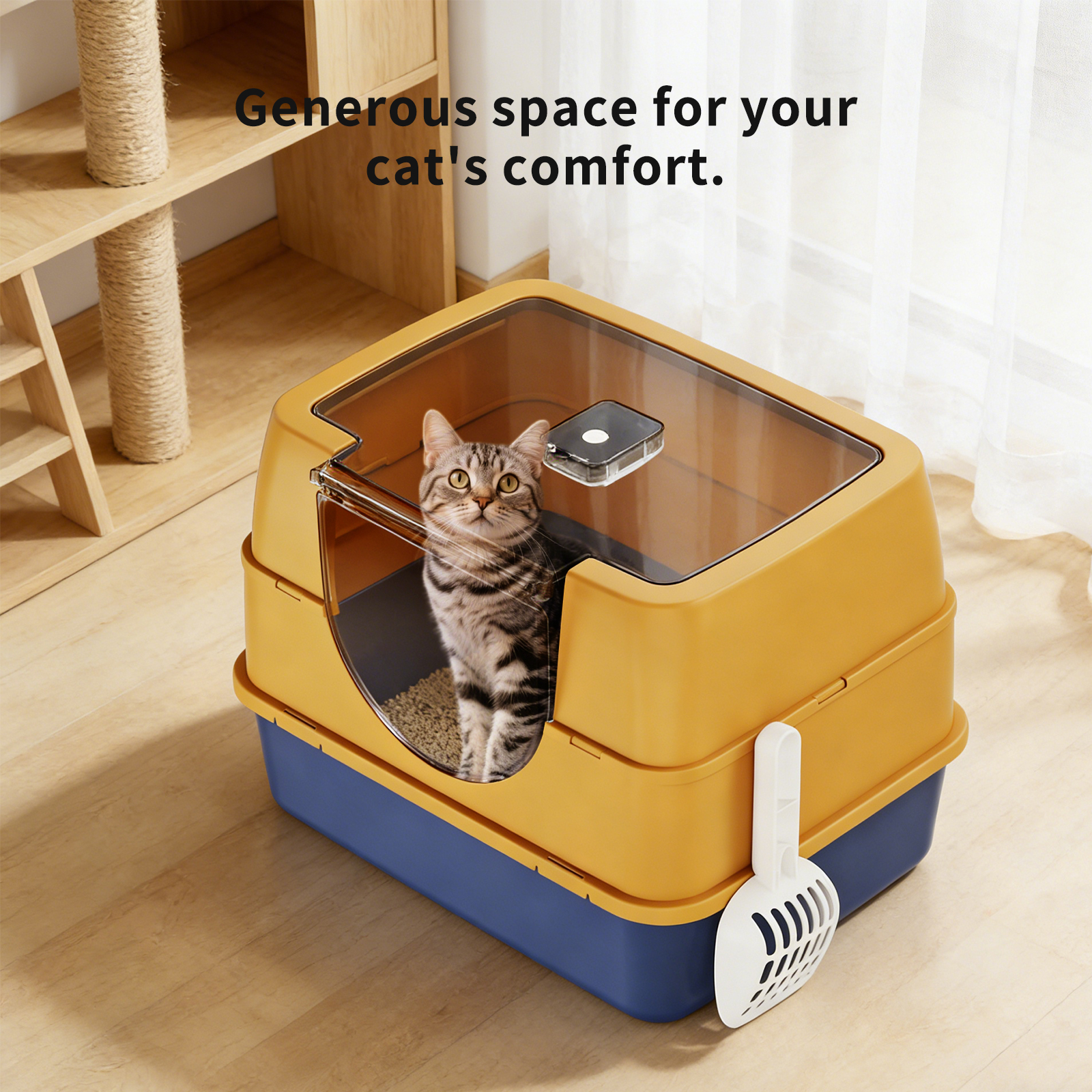 Dark Gray Top Entry Fully Enclosed Cat Litter Box, With Free Scoop & Litter Mat, Anti-Splash & Odor Locking, For Large Cats & Multi-Cat Households