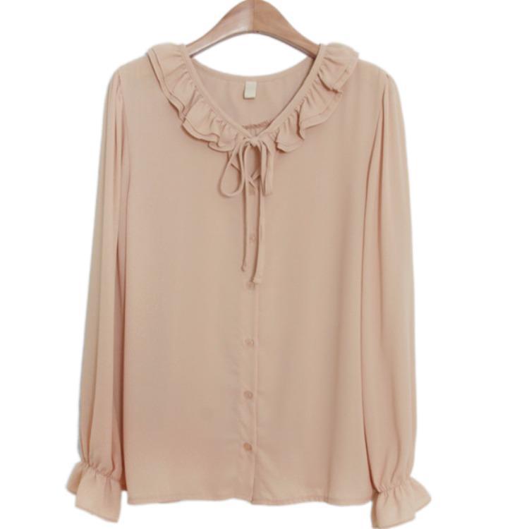 BlouseWomen's Double Layer Ruffle Chiffon Shirt