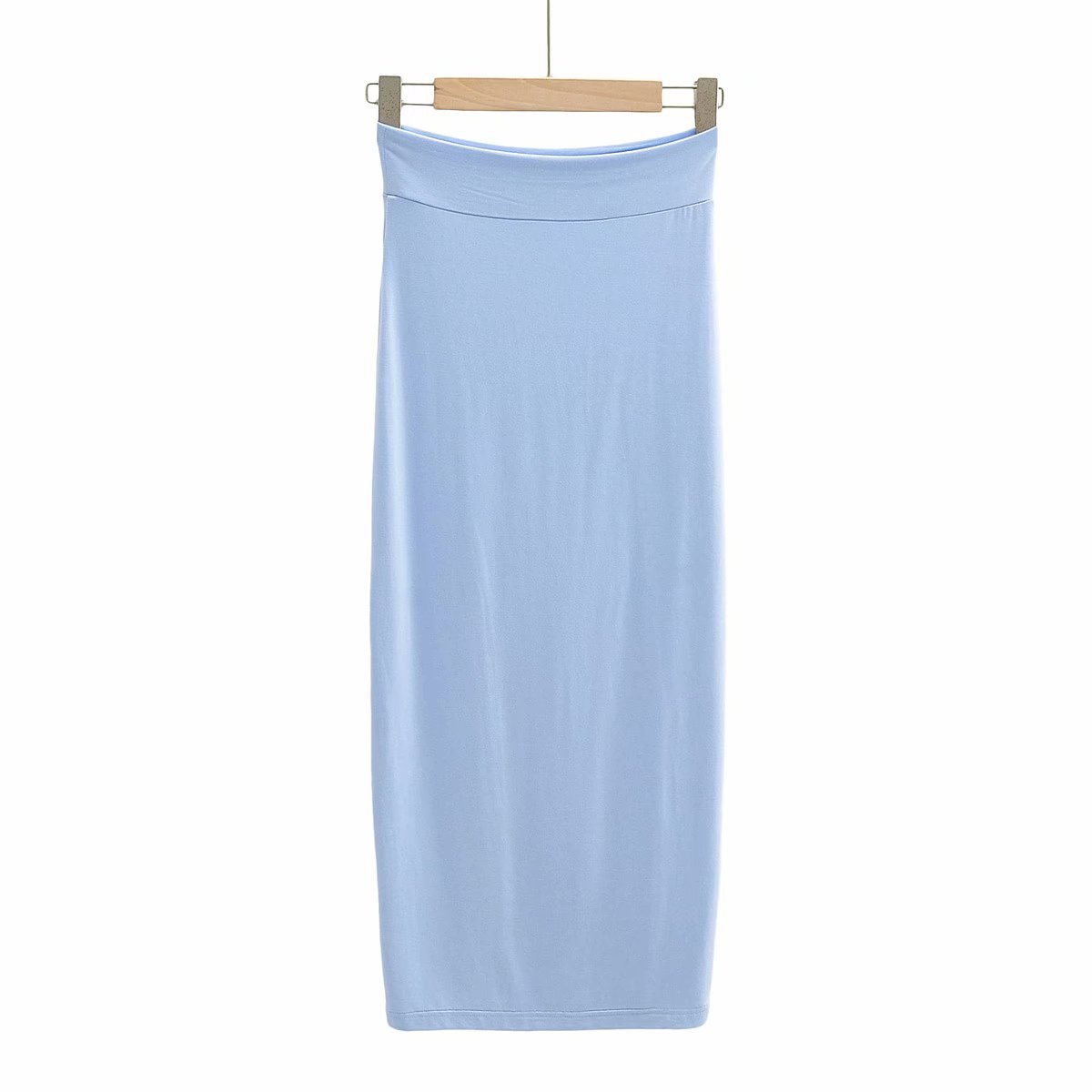 Solid Color High Waist Stretch Mid-length Slim Skirt