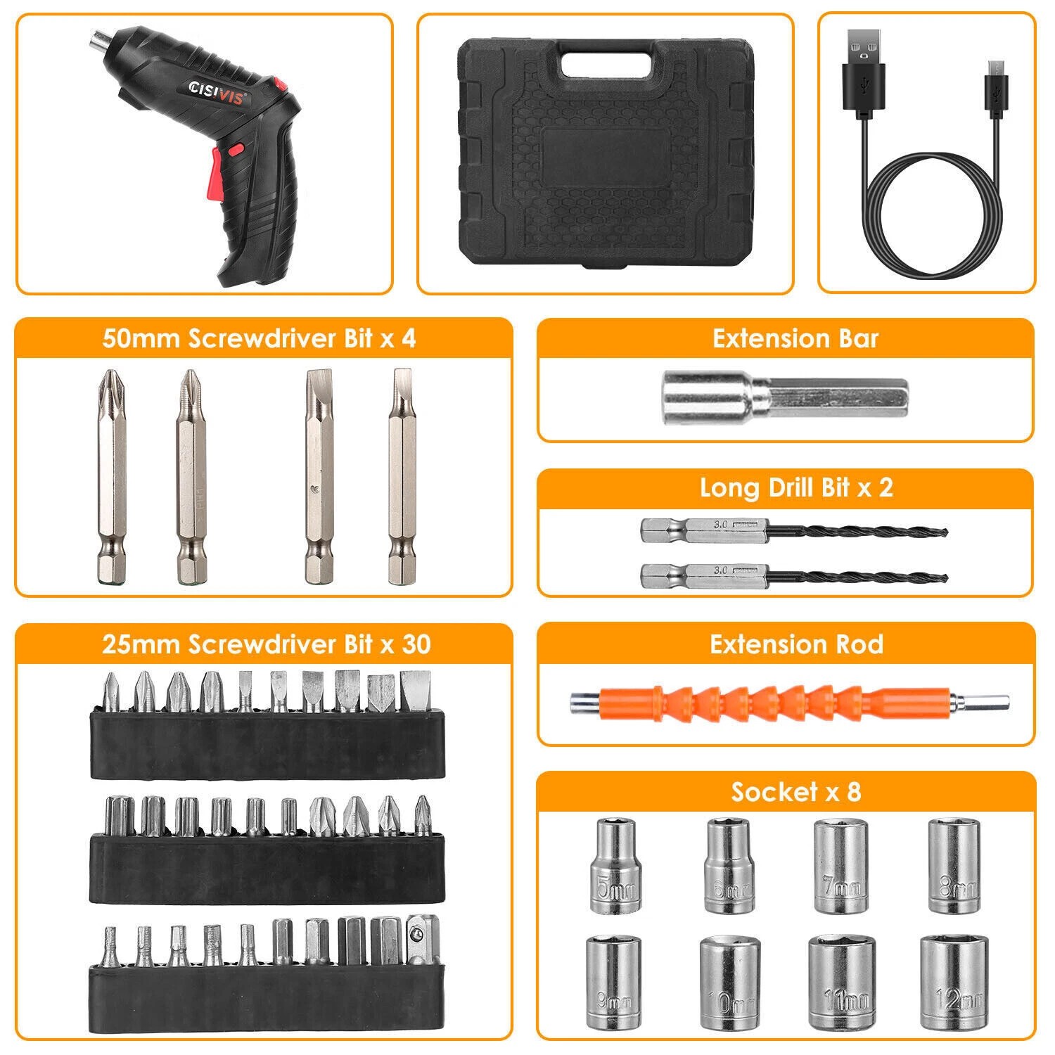 47 In 1 Cordless Electric Drill Set Electric Driver Screwdriver Rechargeable NEW — foto 10